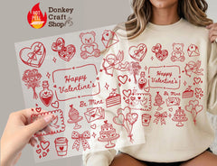Happy Valentines Day Doodles DTF Transfer, Ready to Press DTF640