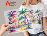 Summer Vibes Palm Trees DTF Transfer, Ready to Press DTF584 - Donkey Craft Vinyl