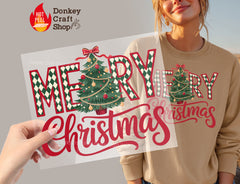 Merry Christmas Plaid Tree DTF Transfer, Ready to Press DTF616