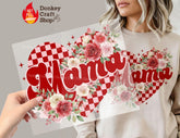 Mama Red Checker Floral Heart DTF Transfer, Ready to Press DTF636 - Donkey Craft Vinyl
