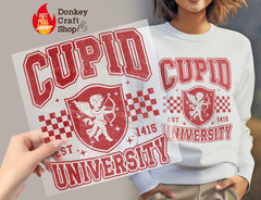 Cupid University Retro Collegiate Valentine DTF Transfer, Ready to Press DTF518