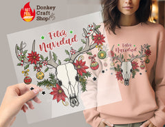 Reindeer Skull Christmas DTF Transfer, Ready for Press Heat Press Transfers DTF229