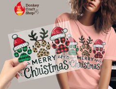 Merry Christmas Plaid Leopard Paw DTF Transfer, Ready to Press DTF484