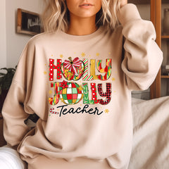 Holly Jolly Teacher Retro Disco Ball Christmas DTF Transfer, Ready to Press DTF500