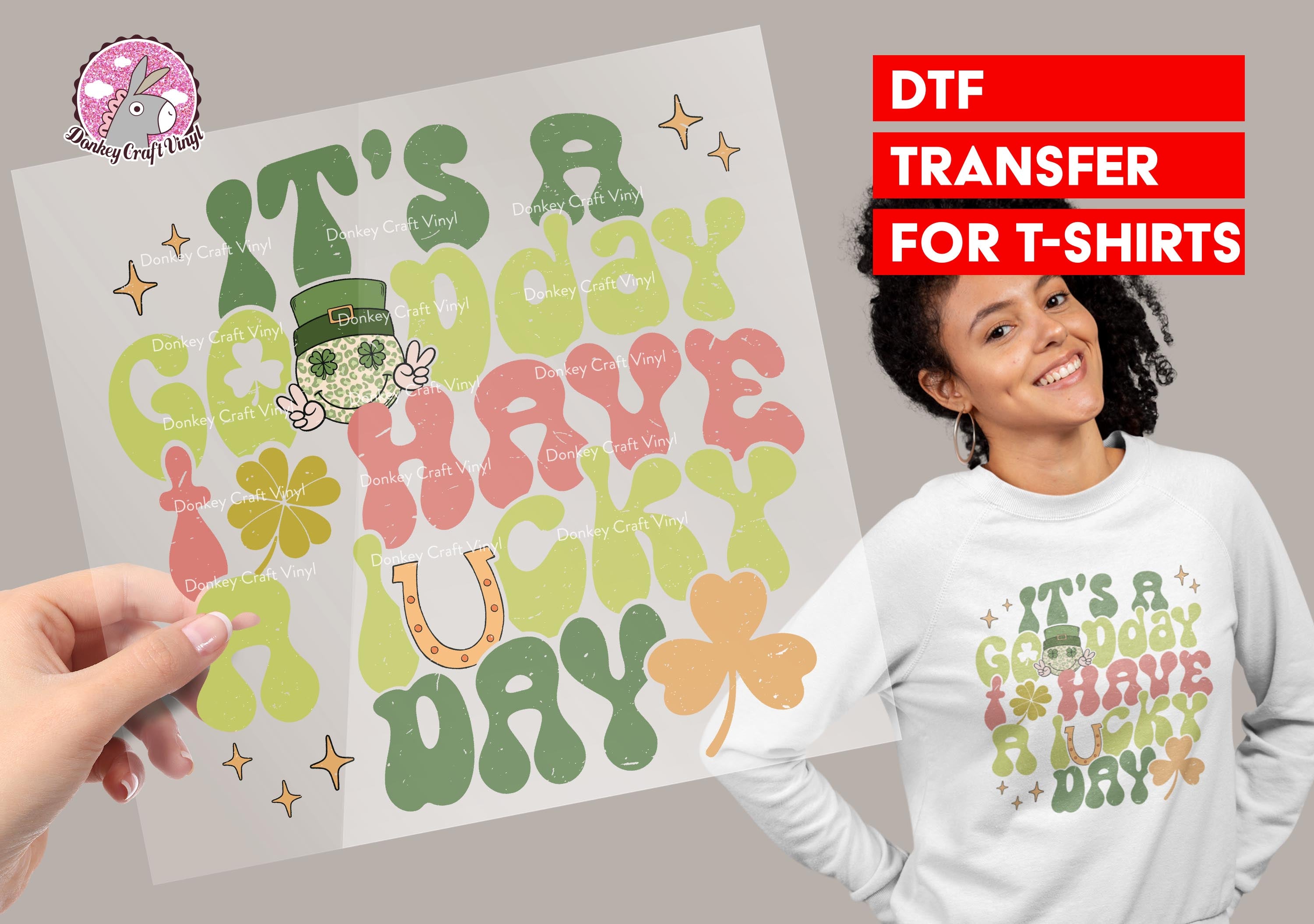 Lucky Day Transfer for T-shirts, Heat Transfer, Ready for Press Heat P