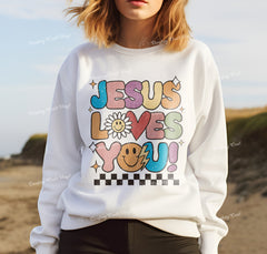 Jesus Loves You Groovy DTF, Ready for Press, Heat Press Transfers DTF434