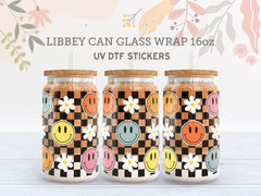 Retro Smiley Face & Daisy Libbey Glass Wrap | UV DTF Sticker 16oz UV029
