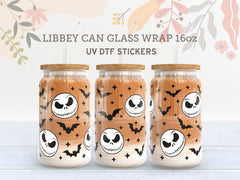 Halloween Skull & Bats UV DTF Cup Wrap | 16oz Libbey Glass Can Sticker UV048
