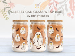 Halloween Ghost UV DTF Wrap for Libbey Glass Can 16oz UV030