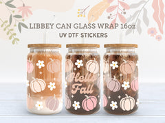 Hello Fall Pumpkin UV DTF Libbey Glass Wrap | 16oz Cup Sticker UV035