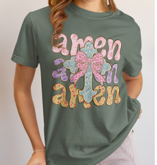 Amen Floral Cross Coquette Bow DTF Transfer, Ready to Press DTF539