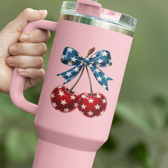 Patriotic Cherries UV DTF Wrap with Bow for 16oz Libbey Glass UV125