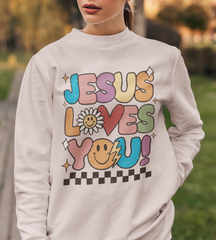 Jesus Loves You Groovy DTF, Ready for Press, Heat Press Transfers DTF434