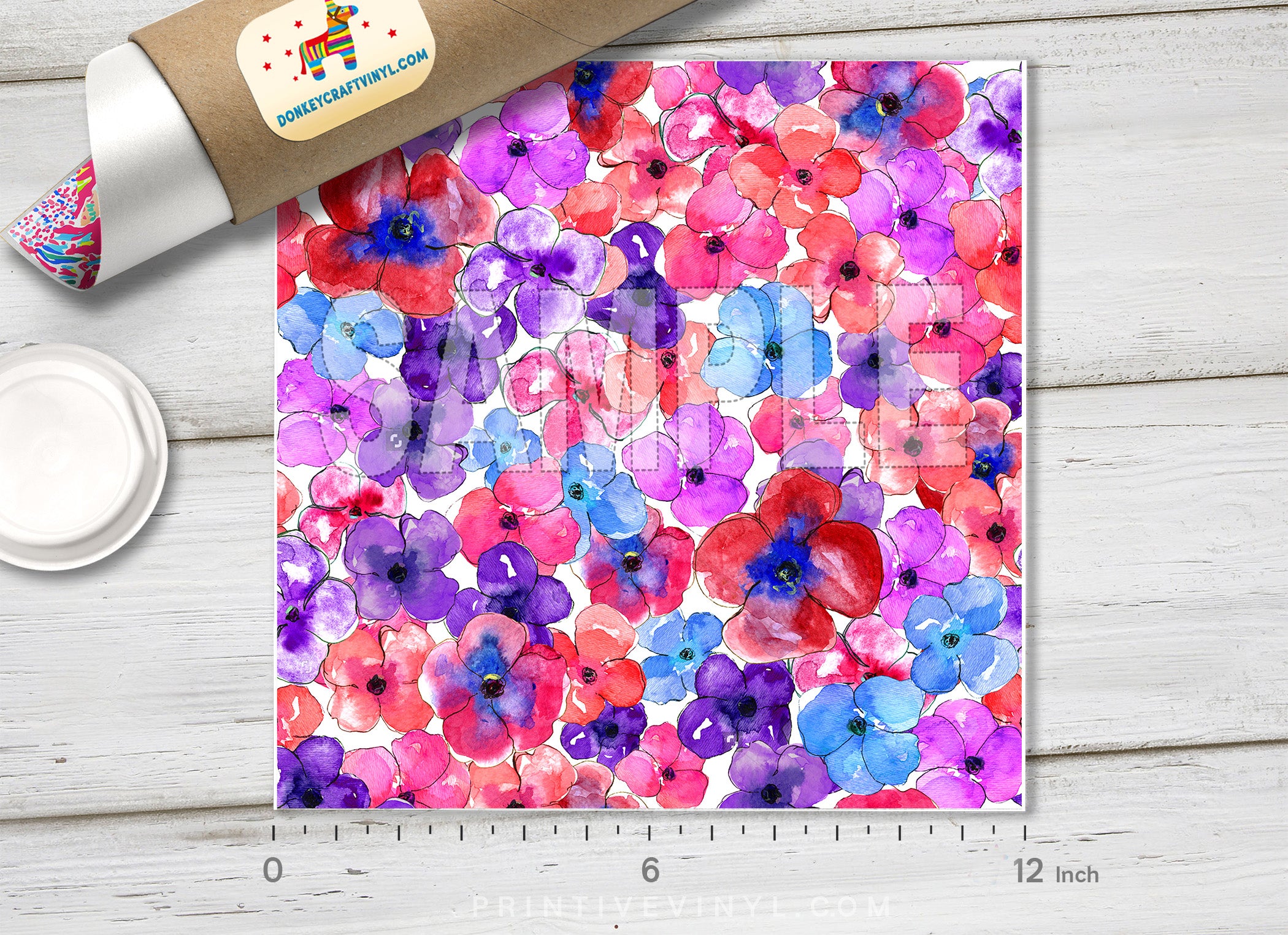 Watercolor Flower Patterned HTV 004 - Donkey Craft Vinyl