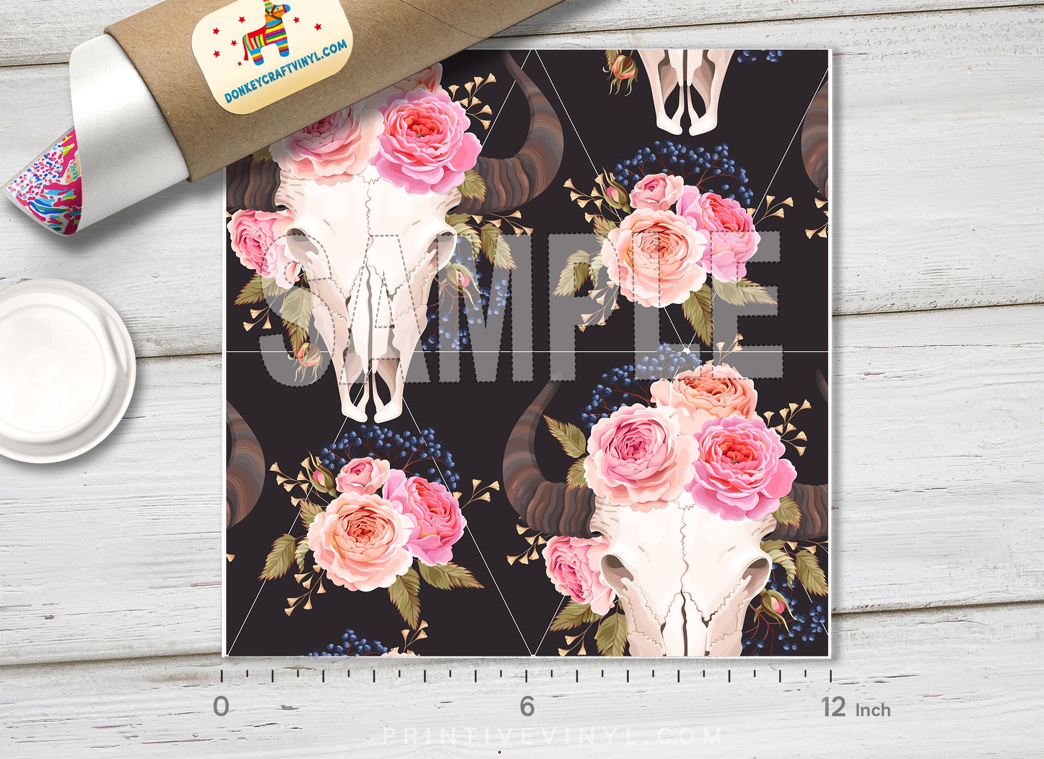 Buffalo skull Pattern Printed Vinyl, Indoor, Outdoor, Heat Transfer Vinyl-693 - Printive Vinyl | Patterned Vinyl