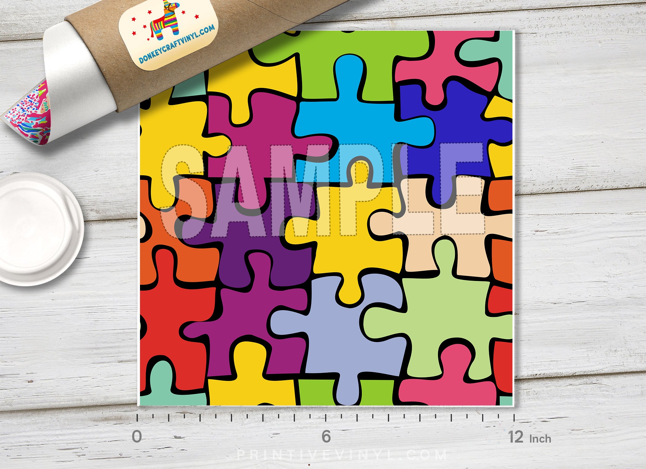 Colorful puzzle Pattern printed Vinyl/ Indoor Vinyl/ Outdoor Vinyl/ Heat Transfer Vinyl-374 - Printive Vinyl | Patterned Vinyl
