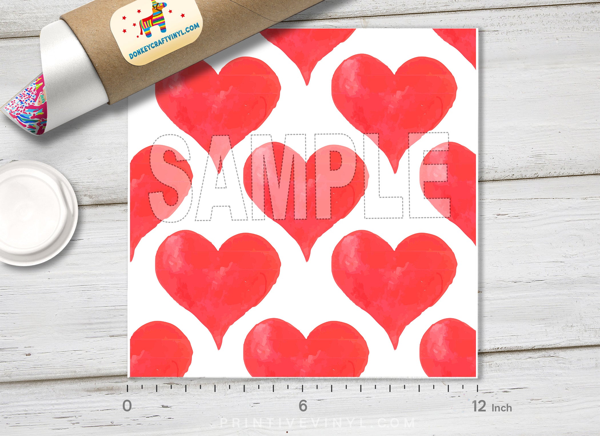 Watercolor Love Heart Patterned HTV 088 - Donkey Craft Vinyl