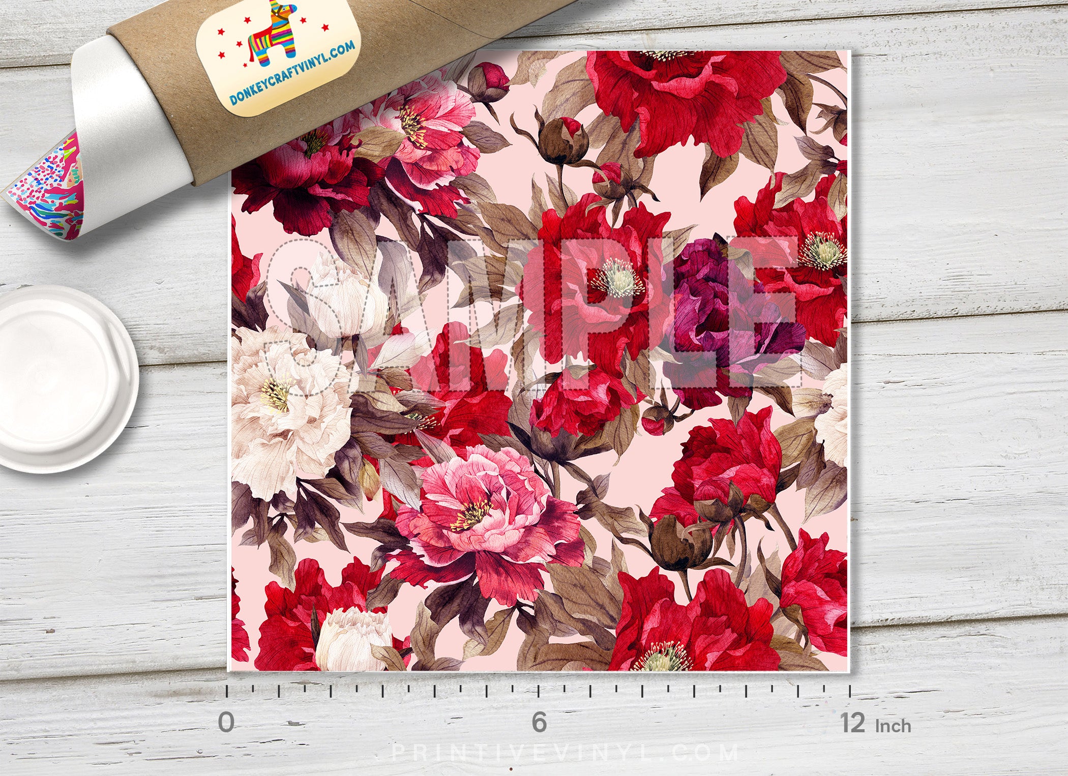 Rose Flower Pattern Printed Vinyl, Indoor, Outdoor, Heat Transfer Vinyl-694 - Printive Vinyl | Patterned Vinyl
