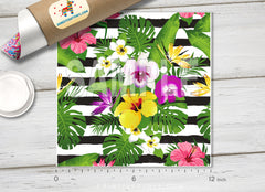 Tropical Flowers Stripes Patterned Adhesive Vinyl 031