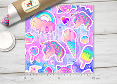 Unicorn, Rainbow, Ice cream, Patterned HTV-865