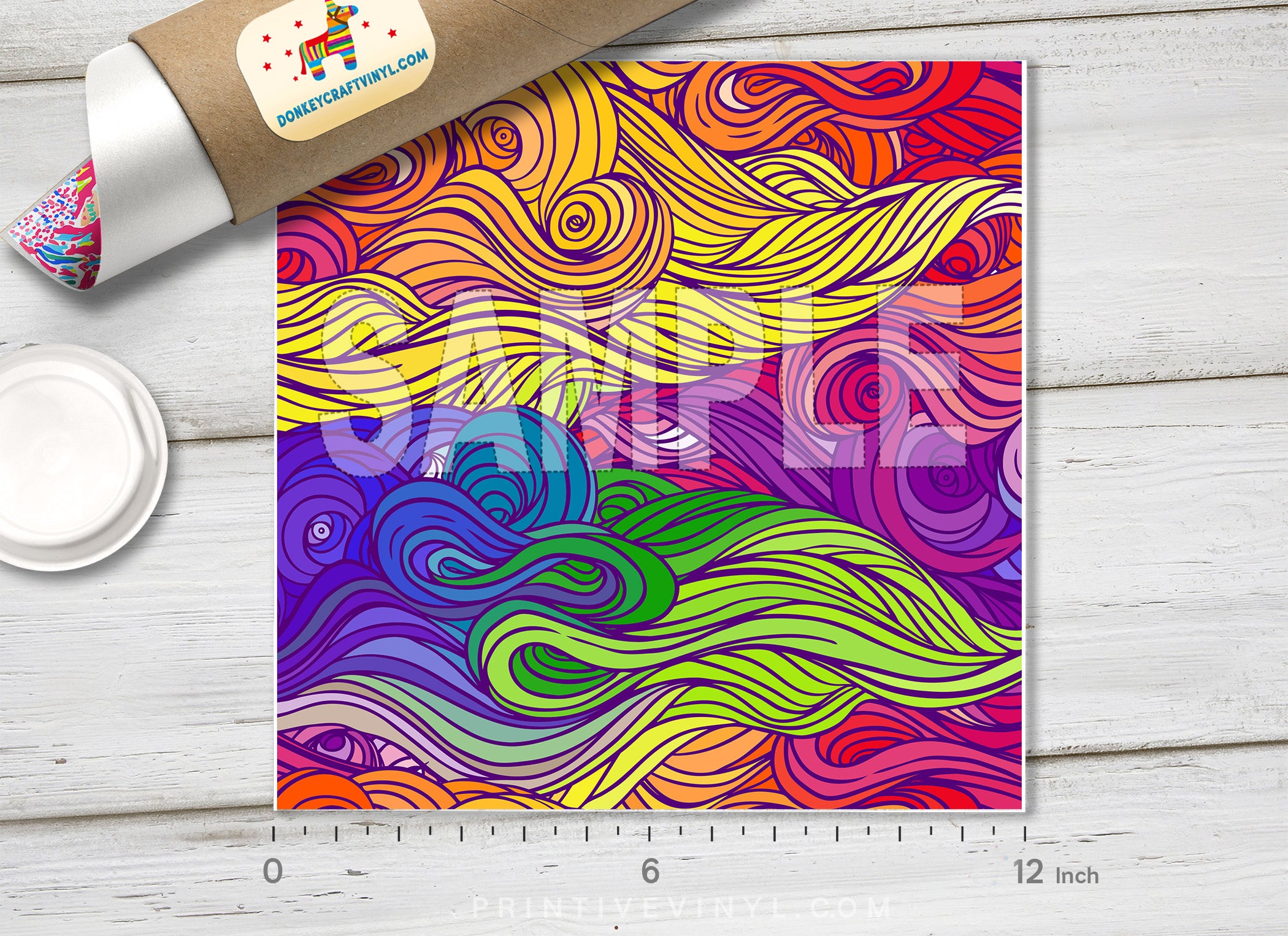Rainbow waves and clouds Pattern Printed Vinyl/ Indoor Vinyl/ Outdoor Vinyl/ Heat Transfer Vinyl- 609 - Printive Vinyl | Patterned Vinyl