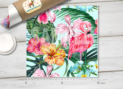 Hibiscus Orchid flower Pink Flamingos  Patterned HTV  982