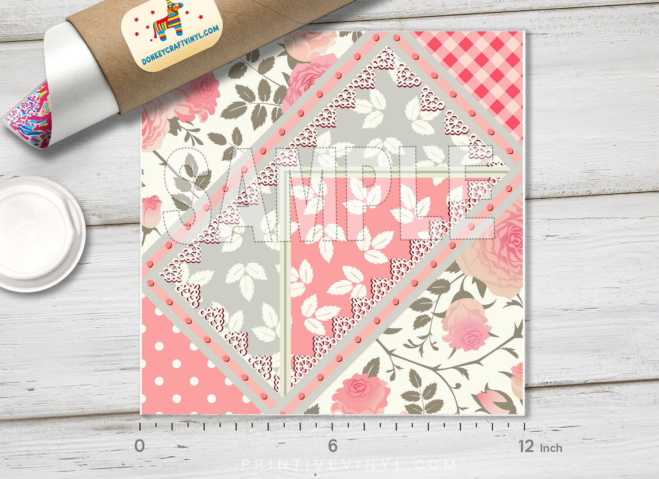 Floral patchwork Printed Vinyl/ Indoor Vinyl/ Outdoor Vinyl/ Heat Transfer Vinyl-659 - Printive Vinyl | Patterned Vinyl