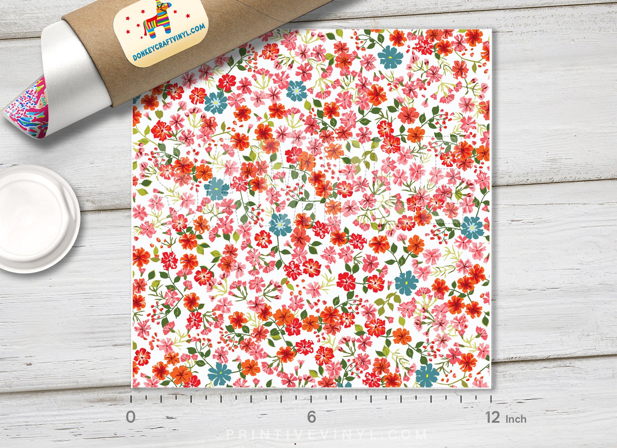 Flower Patterned Adhesive Vinyl 273 - Donkey Craft Vinyl