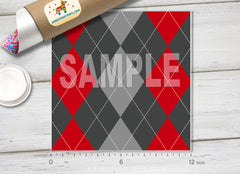Red Gray Argyle Patterned HTV 167