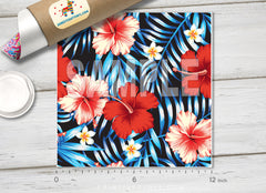 Hibiscus Flower and Palm Leaves Patterned HTV 379