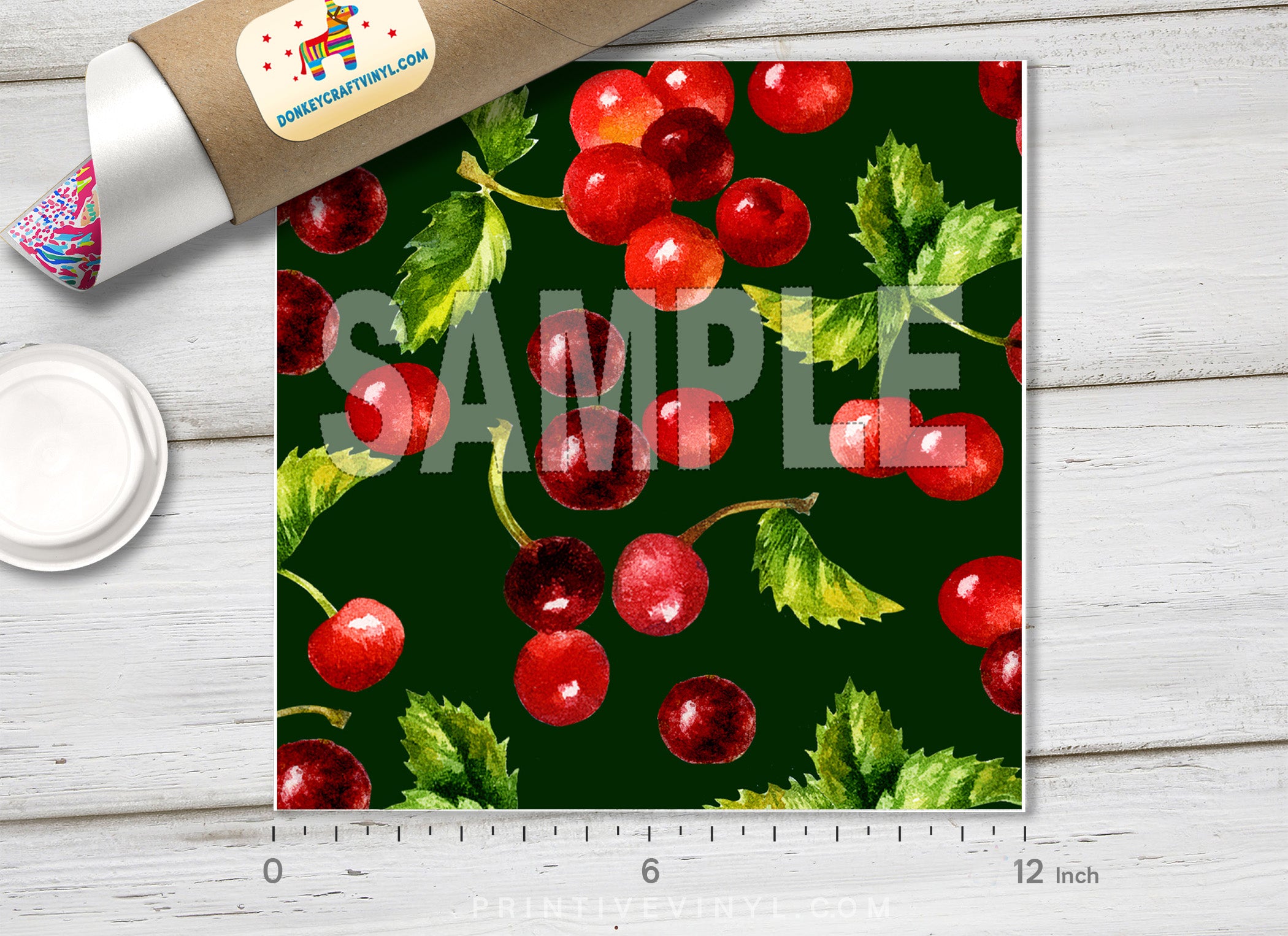 Watercolor Cherry Pattern Printed Vinyl/ Indoor Vinyl/ Outdoor Vinyl/ Heat Transfer Vinyl- 613 - Printive Vinyl | Patterned Vinyl
