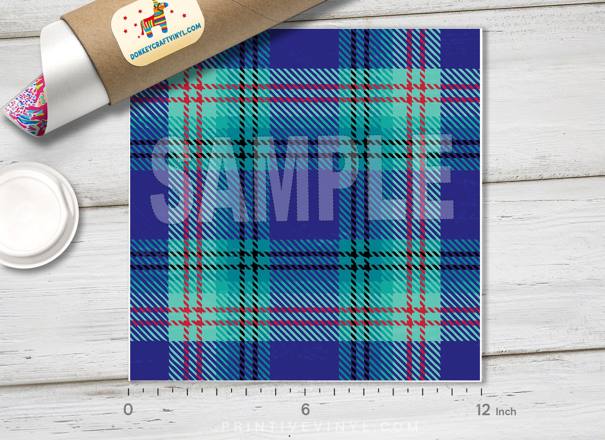 Blue tartan Pattern printed Vinyl/ Indoor Vinyl/ Outdoor Vinyl/ Heat Transfer Vinyl-393 - Printive Vinyl | Patterned Vinyl