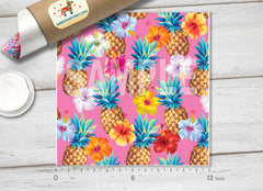 Hawaiian pineapples and hibiscus Flowers Patterned HTV  175