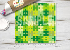 Green Autism Puzzle pieces  Patterned HTV  588