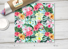 Hibiscus Orchid flower Pink Flamingos  Patterned HTV  982