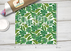 Green tropical leaves printed Vinyl/ Indoor/ Outdoor/ Heat Transfer Vinyl-643 - Printive Vinyl | Patterned Vinyl
