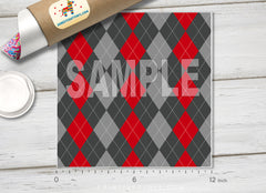 Red Gray Argyle Patterned HTV 167