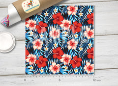 Hibiscus Flower and Palm Leaves Patterned HTV 379
