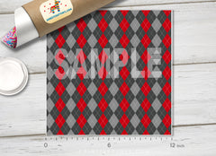 Red Gray Argyle Patterned HTV 167