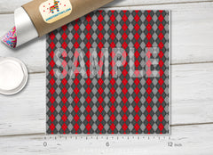 Red Gray Argyle Patterned HTV 167