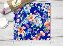 Blue Watercolor Flower Patterned HTV 545