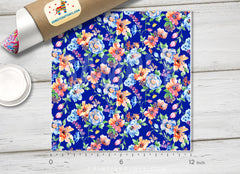 Blue Watercolor Flower Patterned HTV 545