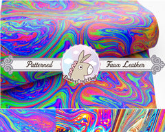 Abstract Iridescent Marbling Oil Printed Faux Leather FL-035