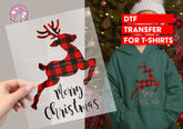 Merry Christmas Reindeer DTF Transfer for T-shirts, Hoodies, Heat Transfer, Ready To Press Heat Press Transfers DTF24