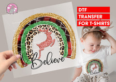 Merry Christmas Xmas Rainbow Reindeer DTF Transfer for T-shirts, Hoodies, Heat Transfer, Ready To Press Heat Press Transfers DTF50