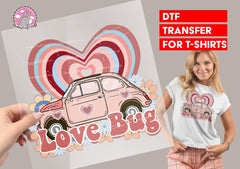 Valentine's day Pastel Love heart Vintage Car DTF Transfer for T-shirts, Hoodies, Heat Transfer, Ready for Press Heat Press Transfers DTF56