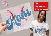 Baseball Heart Mom Transfer for T-shirts, Mom Gift, Hoodies, Heat Transfer, Ready for Press Heat Press Transfers DTF103