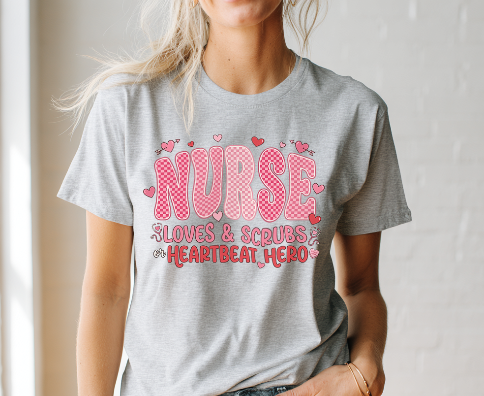 Nurse Loves & Scrubs Heartbeat Hero DTF Transfer, Ready to Press DTF650