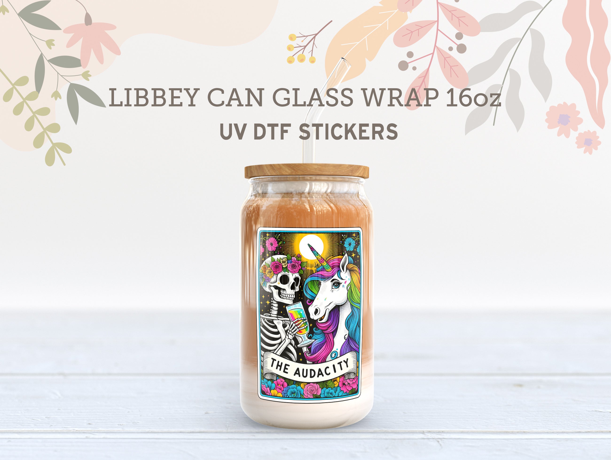 Skeleton Tarot Card UV DTF, Ready to Transfer, 16 oz Libbey Glass Can Wrap UV005