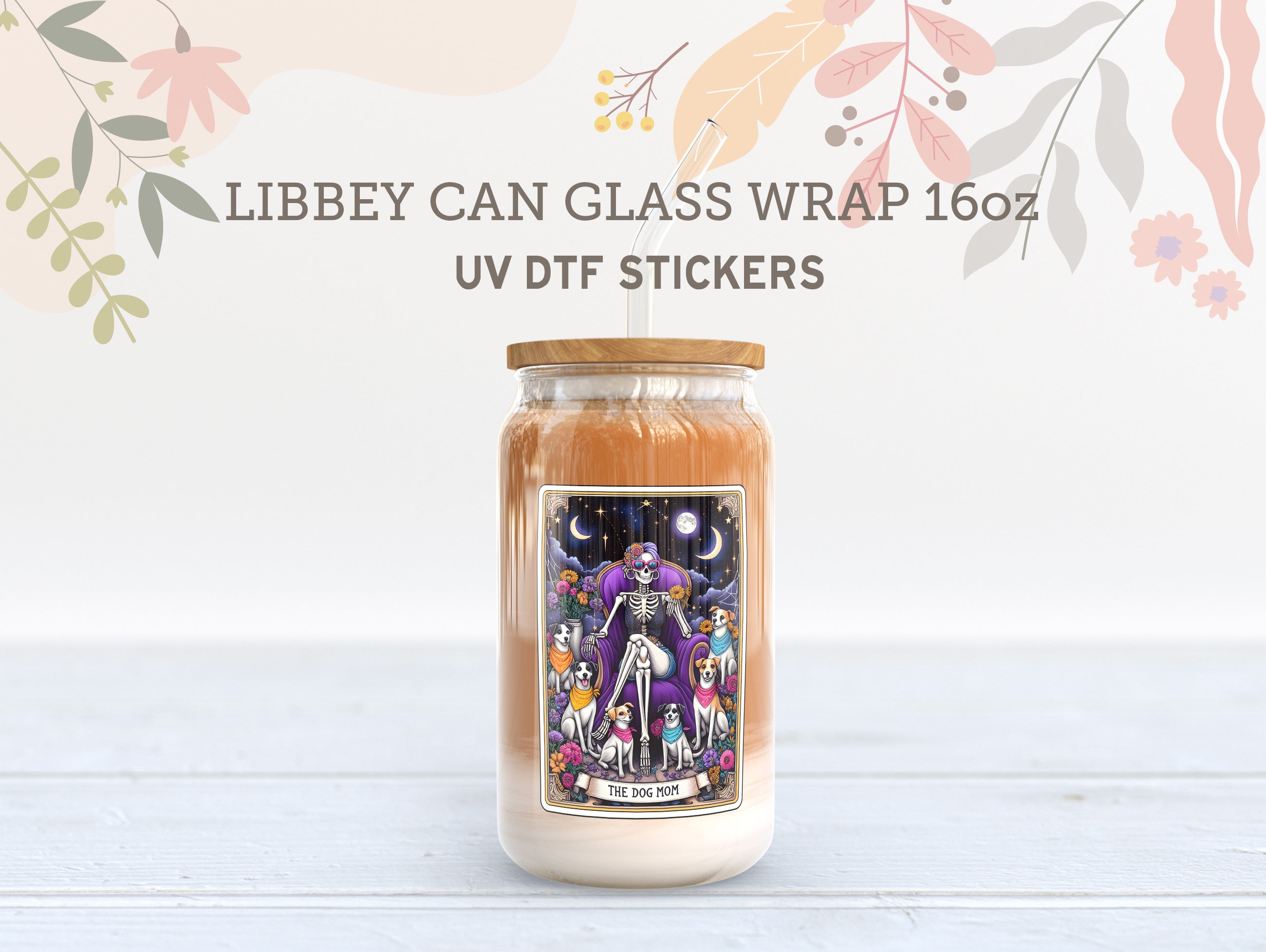 Skeleton Tarot Card UV DTF, Ready to Transfer, 16 oz Libbey Glass Can Wrap UV005